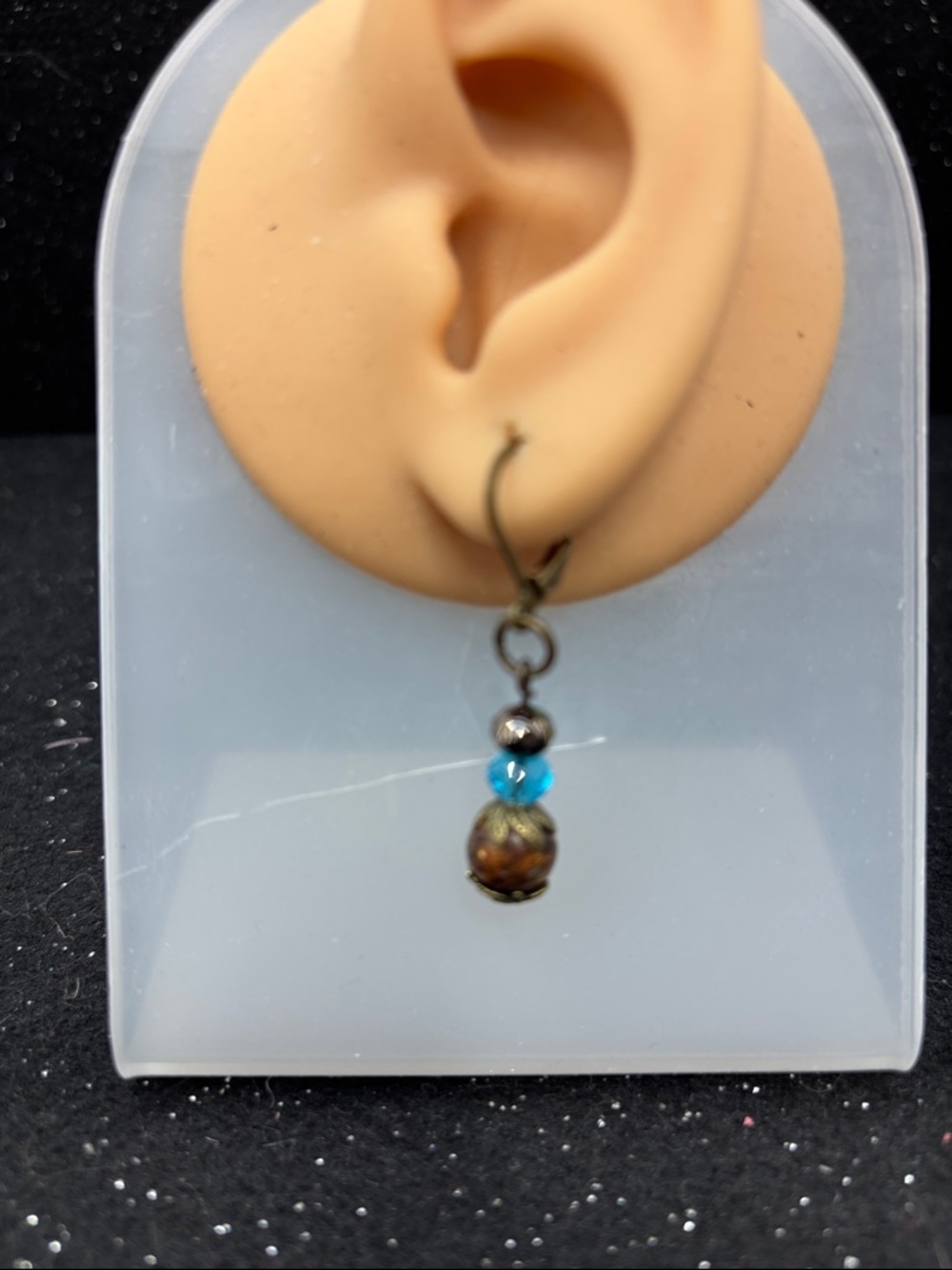 Vintage-Inspired Blue and Gold Bead Drop Earrings - Picture 3 of 4